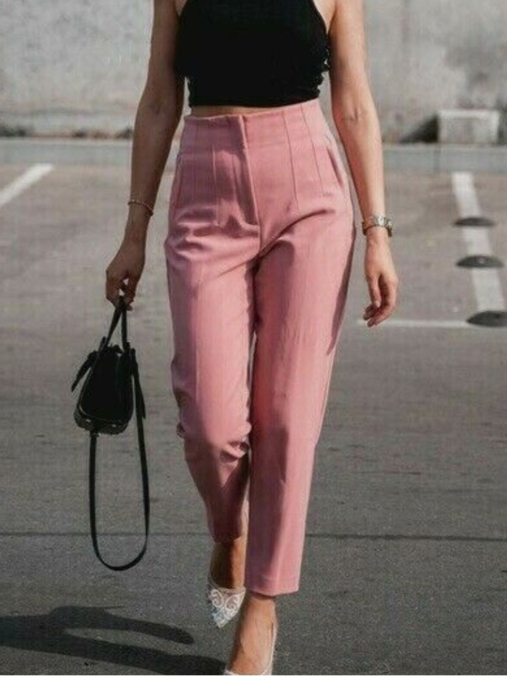 ZARA HIGH-WAISTED TROUSERS DUSTY PINK MARSALA CORAL SIZE L